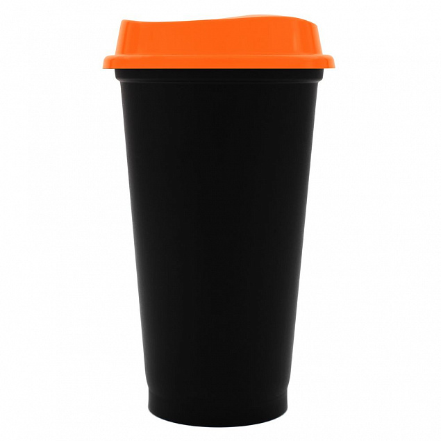 Стакан с крышкой Color Cap Black, черный с оранжевым с логотипом  заказать по выгодной цене в кибермаркете AvroraStore