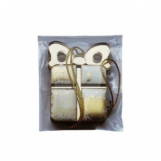 Ёлочная игрушка Подарочек (белый с золотым ) с логотипом в Москве заказать по выгодной цене в кибермаркете AvroraStore