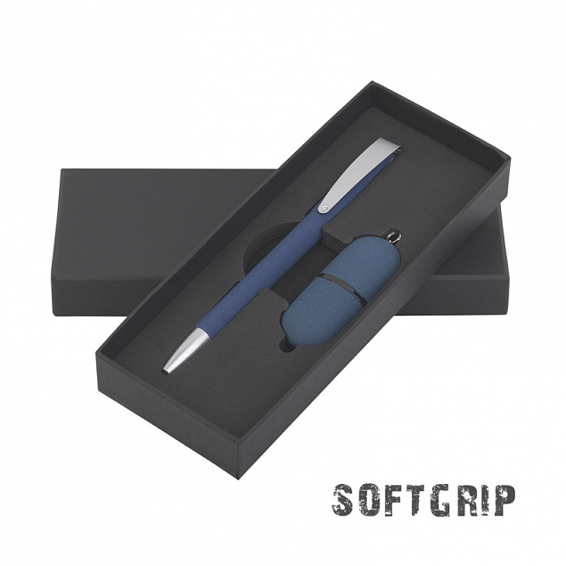 Подарочный набор ручка и флеш-карта, покрытие soft grip, синий с логотипом в Москве заказать по выгодной цене в кибермаркете AvroraStore