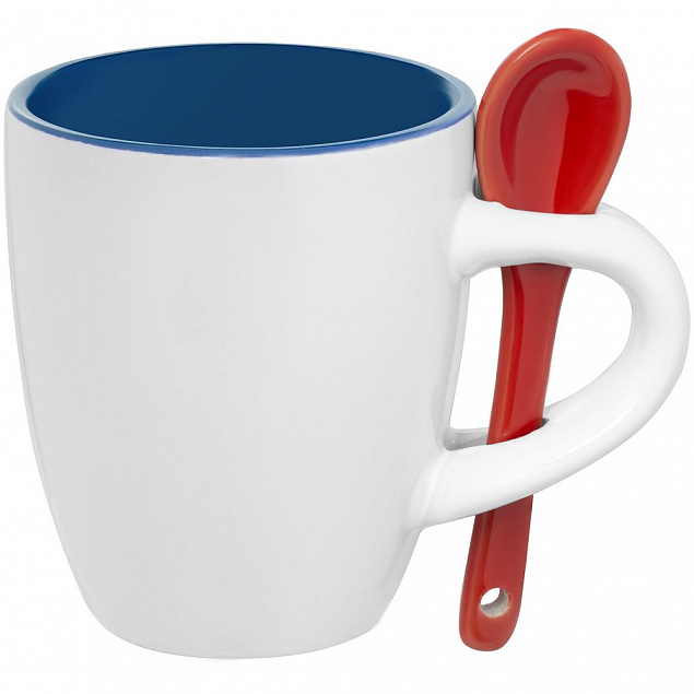 Кофейная кружка Pairy с ложкой, синяя с красной с логотипом в Москве заказать по выгодной цене в кибермаркете AvroraStore