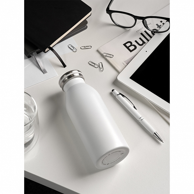 Термобутылка вакуумная герметичная Amore, белая с логотипом  заказать по выгодной цене в кибермаркете AvroraStore