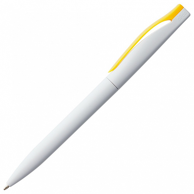 Ручка шариковая Pin, белая с желтым с логотипом в Москве заказать по выгодной цене в кибермаркете AvroraStore