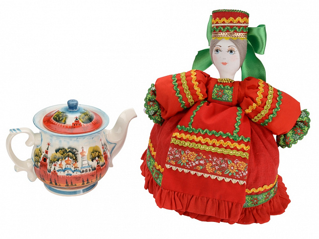 Подарочный набор Кремлевский: кукла на чайник, чайник заварной с росписью с логотипом в Москве заказать по выгодной цене в кибермаркете AvroraStore