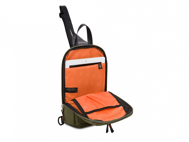 Рюкзак SWISSGEAR с одним плечевым ремнем, зеленый/оранжевый, полиэстер рип-стоп, 18 x 5 x 33 см, 4 л с логотипом в Москве заказать по выгодной цене в кибермаркете AvroraStore