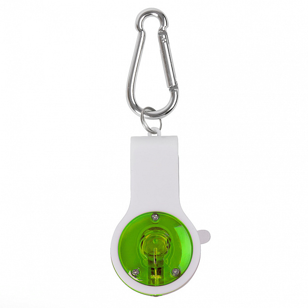 Брелок со свистком, фонариком и светоотражателем FLOYKIN на карабине, зеленый с белым,3,7х6,7х1,5см с логотипом  заказать по выгодной цене в кибермаркете AvroraStore