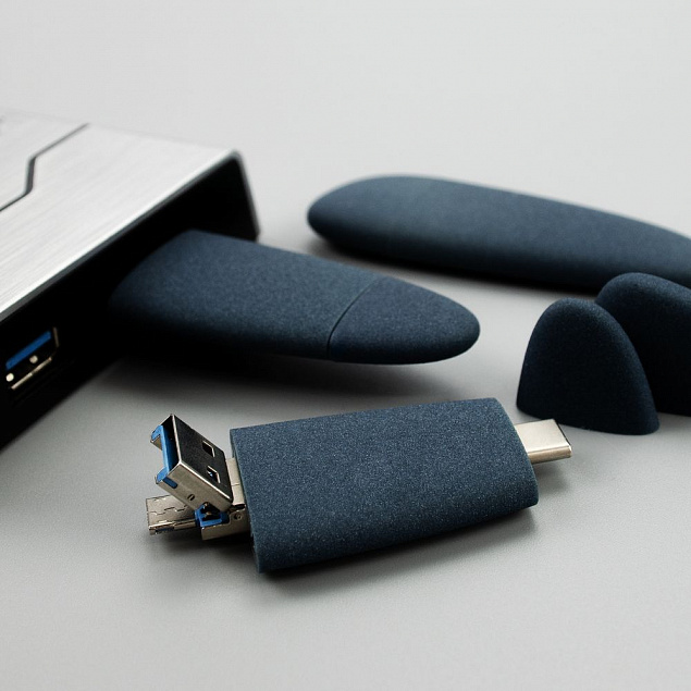 Флешка Pebble universal, USB 3.0, серо-синяя, 32 Гб с логотипом в Москве заказать по выгодной цене в кибермаркете AvroraStore