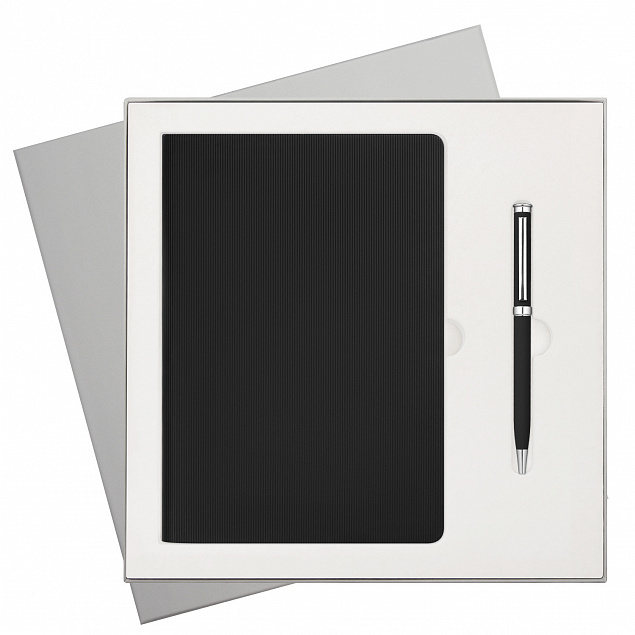 Подарочный набор Rain, черный (ежедневник, ручка) с логотипом  заказать по выгодной цене в кибермаркете AvroraStore