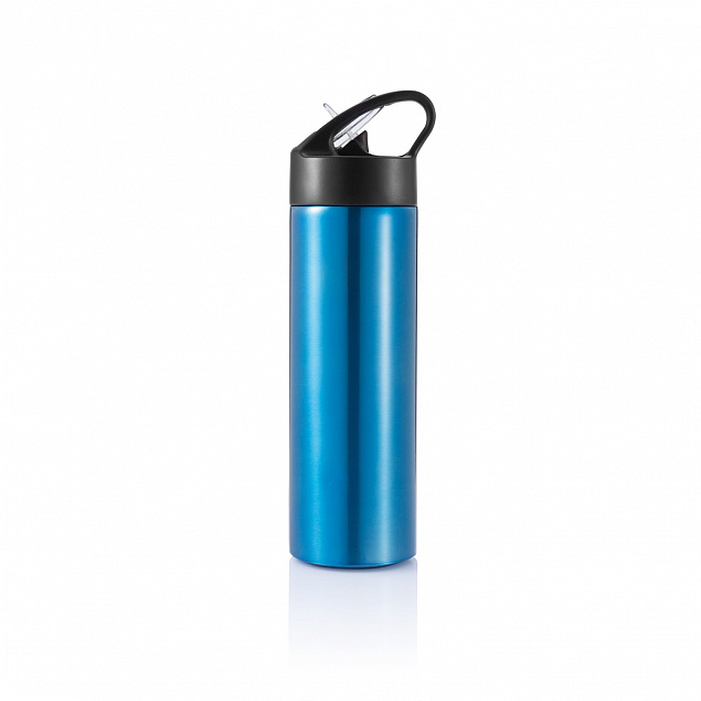 Спортивная бутылка для воды с трубочкой, 500 мл, синий с логотипом  заказать по выгодной цене в кибермаркете AvroraStore