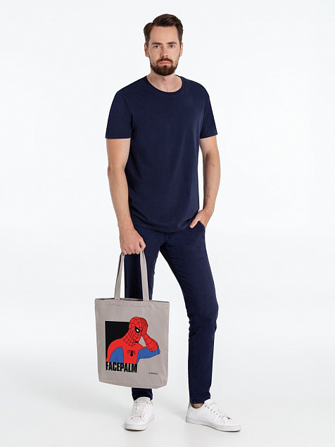 Холщовая сумка Facepalm, серая с логотипом в Москве заказать по выгодной цене в кибермаркете AvroraStore
