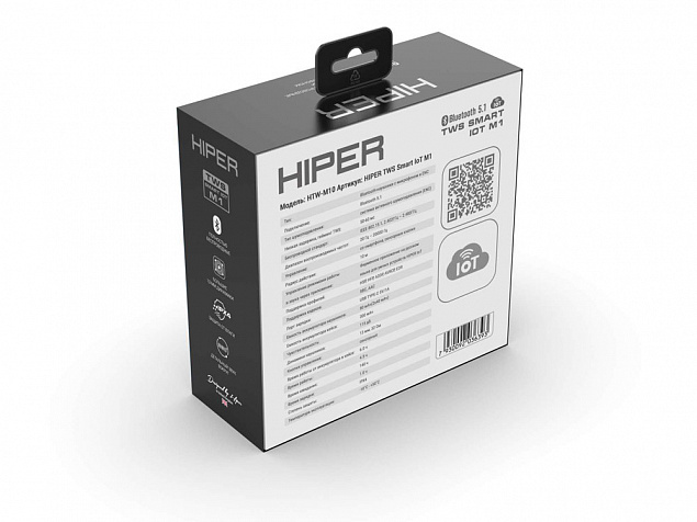 Беспроводные наушники HIPER TWS Smart IoT M1 (HTW-M10) Bluetooth 5.1 гарнитура, Серый с логотипом в Москве заказать по выгодной цене в кибермаркете AvroraStore