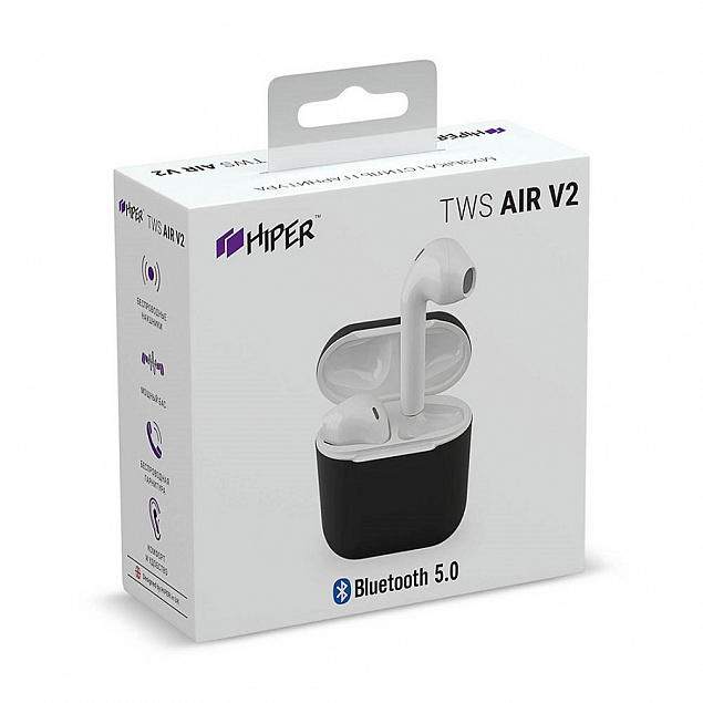 Наушники беспроводные с зарядным боксом TWS AIR V2, цвет белый  с логотипом  заказать по выгодной цене в кибермаркете AvroraStore