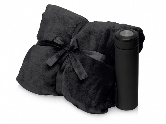 Подарочный набор с пледом, термосом Cozy hygge, черный с логотипом в Москве заказать по выгодной цене в кибермаркете AvroraStore
