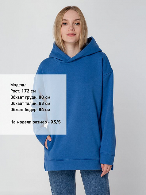 Худи оверсайз унисекс Tolla, синее (джинс) с логотипом в Москве заказать по выгодной цене в кибермаркете AvroraStore