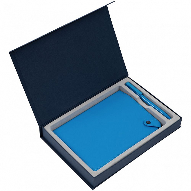 Коробка Silk с ложементом под ежедневник и ручку, синяя с логотипом в Москве заказать по выгодной цене в кибермаркете AvroraStore