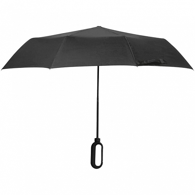 Зонт складной Hoopy с ручкой-карабином, черный с логотипом в Москве заказать по выгодной цене в кибермаркете AvroraStore