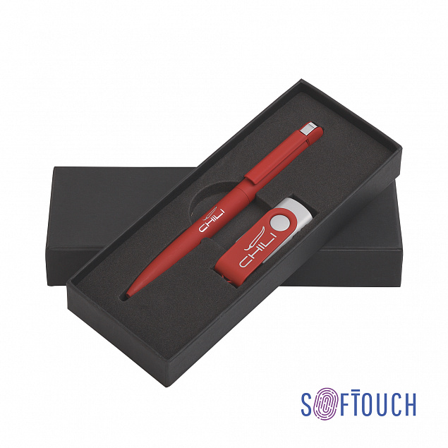 Набор ручка + флеш-карта 16 Гб в футляре, покрытие soft touch с логотипом в Москве заказать по выгодной цене в кибермаркете AvroraStore