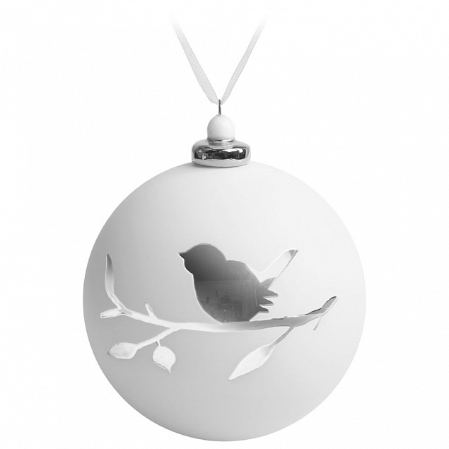 Елочный шар с фигуркой «Снегирь на ветке», 10 см, белый с серебристым с логотипом в Москве заказать по выгодной цене в кибермаркете AvroraStore