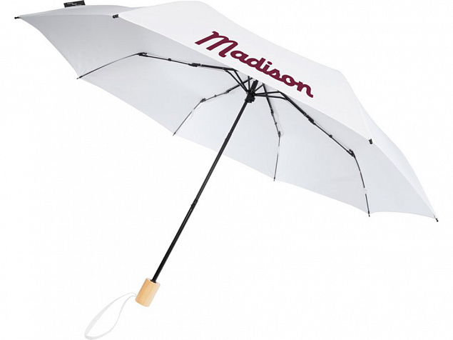 Birgit, складной ветроустойчивой зонт диаметром 21 дюйм из переработанного ПЭТ, белый с логотипом в Москве заказать по выгодной цене в кибермаркете AvroraStore