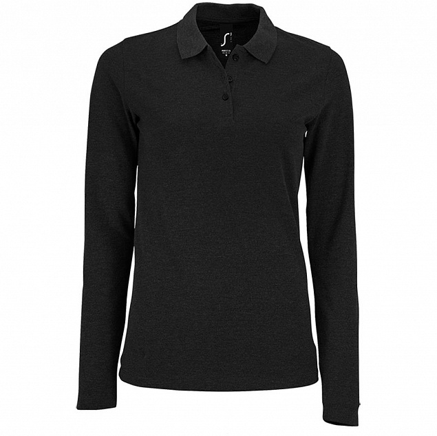 Рубашка поло женская с длинным рукавом PERFECT LSL WOMEN, черный меланж с логотипом  заказать по выгодной цене в кибермаркете AvroraStore
