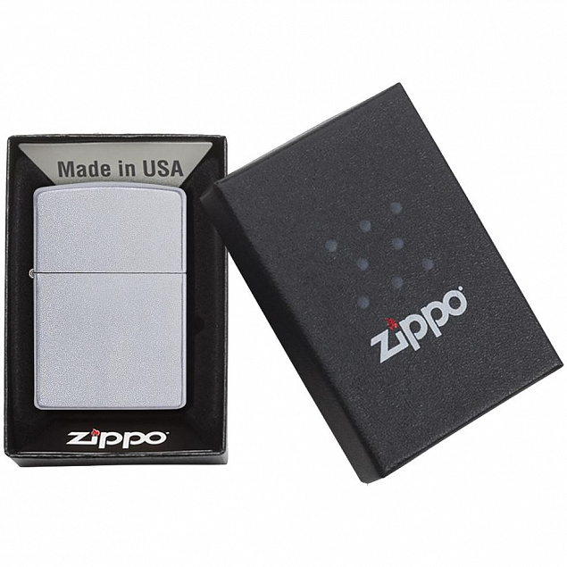 Зажигалка Zippo Classic Satin, серебристая с логотипом в Москве заказать по выгодной цене в кибермаркете AvroraStore