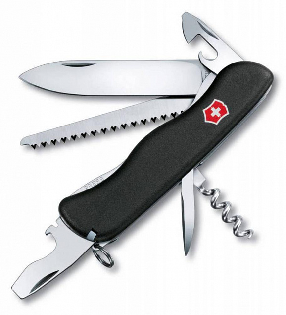 Солдатский нож с фиксатором лезвия Forester, черный с логотипом  заказать по выгодной цене в кибермаркете AvroraStore