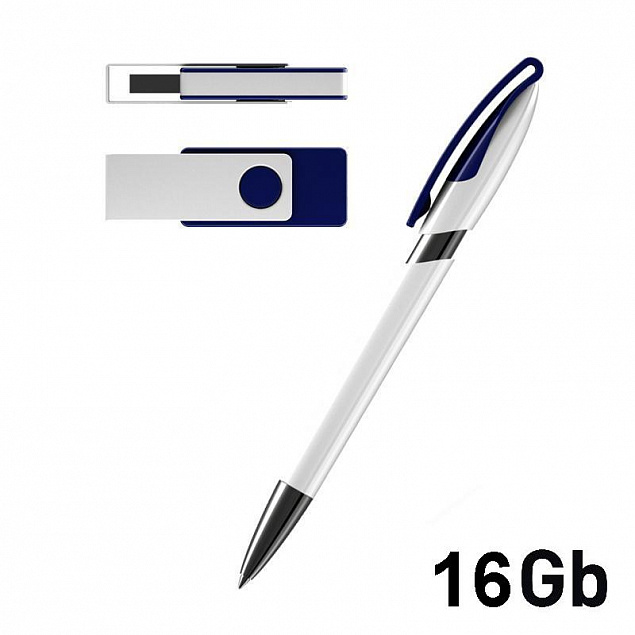 Набор ручка + флеш-карта 16Гб в футляре, белый/темно-синий с логотипом в Москве заказать по выгодной цене в кибермаркете AvroraStore