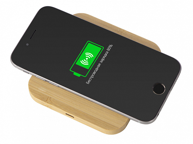 USB-хаб с беспроводной зарядкой из бамбука «Plato», 5 Вт с логотипом в Москве заказать по выгодной цене в кибермаркете AvroraStore