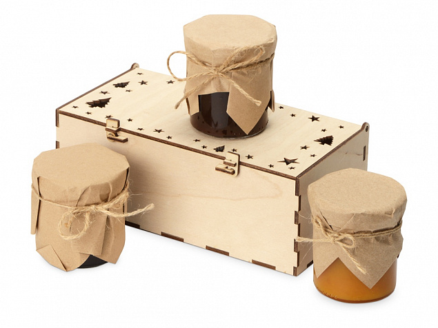Подарочный набор с тремя видами варенья в деревянной коробке Trio Sweet с логотипом в Москве заказать по выгодной цене в кибермаркете AvroraStore