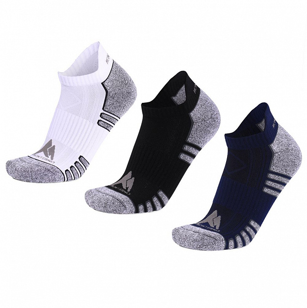 Набор из 3 пар спортивных мужских носков Monterno Sport, белый, черные и синий с логотипом в Москве заказать по выгодной цене в кибермаркете AvroraStore