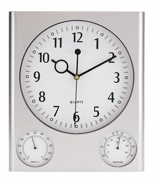 Часы настенные прямоугольные SATURN, серебро с логотипом в Москве заказать по выгодной цене в кибермаркете AvroraStore