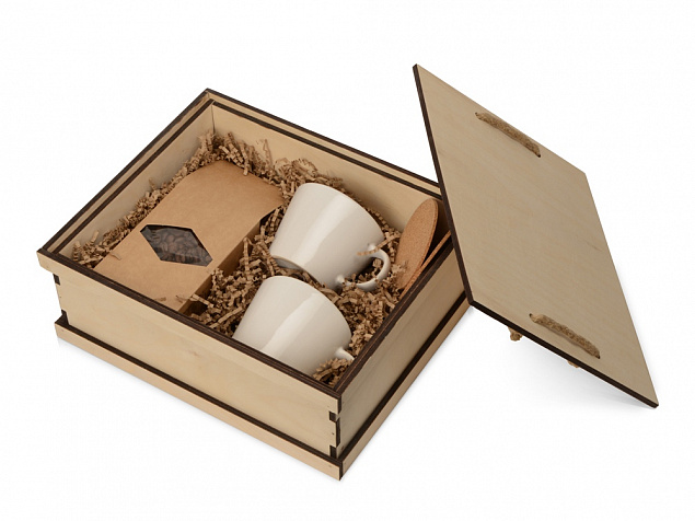 Подарочный набор с кофе, чашками в деревянной коробке Кофебрейк с логотипом в Москве заказать по выгодной цене в кибермаркете AvroraStore