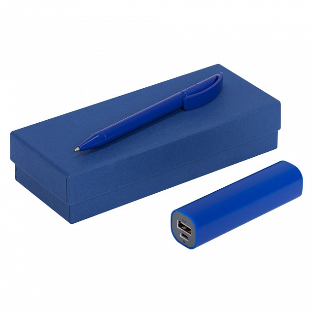 Набор Couple: аккумулятор и ручка, синий с логотипом в Москве заказать по выгодной цене в кибермаркете AvroraStore