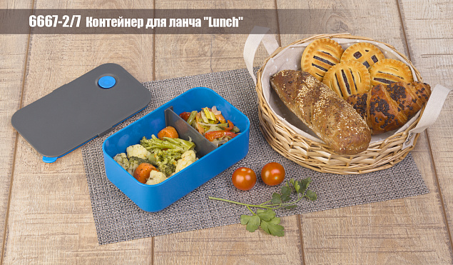 Контейнер для ланча "Lunch", синий/серый с логотипом в Москве заказать по выгодной цене в кибермаркете AvroraStore