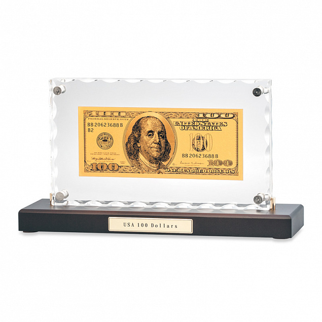 "Банкнота 100 USD"в стекле с логотипом в Москве заказать по выгодной цене в кибермаркете AvroraStore