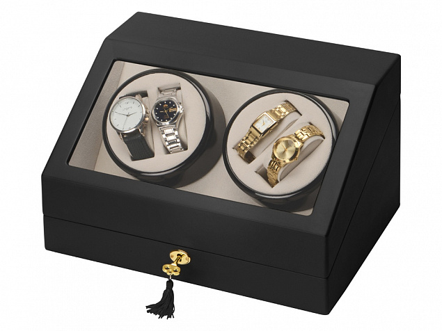 Шкатулка для часов с автоподзаводом Люцерн, черный матовый с логотипом в Москве заказать по выгодной цене в кибермаркете AvroraStore