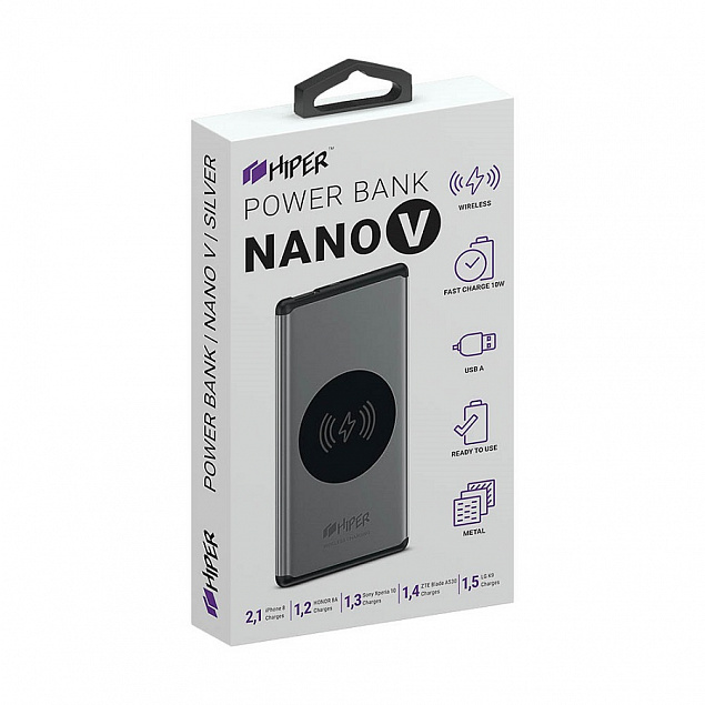 Универсальный аккумулятор NANO V Dark Blue 5000 мАч, с беспроводной зарядкой в алюминиевом корпусе с логотипом в Москве заказать по выгодной цене в кибермаркете AvroraStore