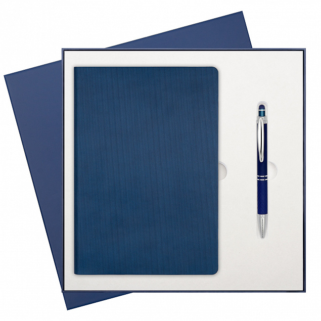 Подарочный набор Rain, синий (ежедневник, ручка) с логотипом в Москве заказать по выгодной цене в кибермаркете AvroraStore