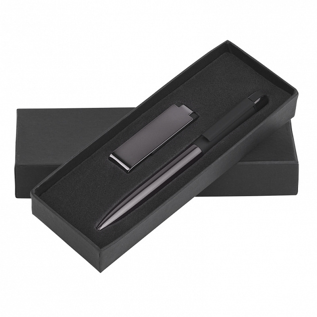Набор ручка + флеш-карта 8 Гб в футляре, черный/титаниум, покрытие soft touch с логотипом в Москве заказать по выгодной цене в кибермаркете AvroraStore
