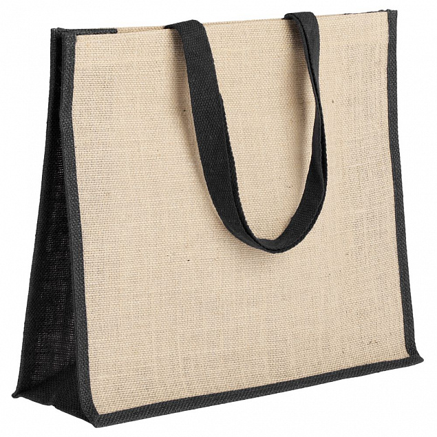 Холщовая сумка для покупок Bagari с черной отделкой с логотипом в Москве заказать по выгодной цене в кибермаркете AvroraStore