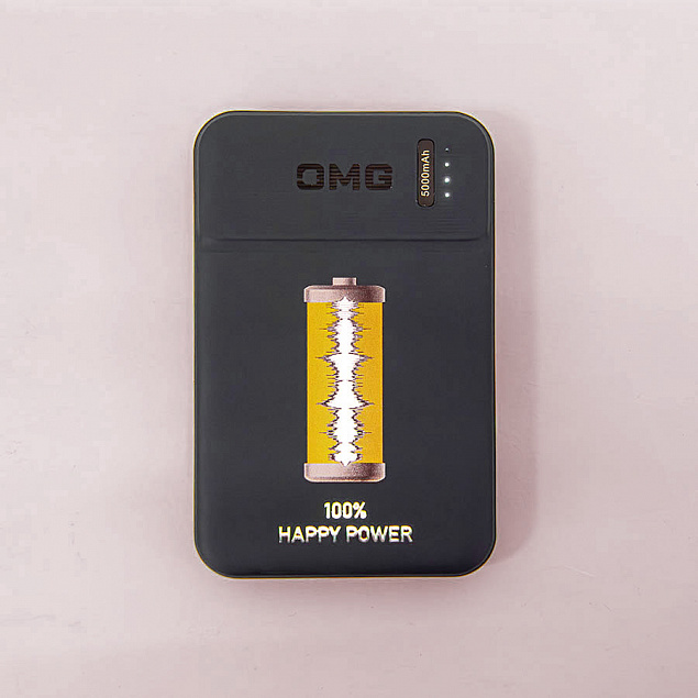 Универсальный аккумулятор OMG Flash 5 (5000 мАч) с подсветкой и soft touch, черный, 9,8х6.3х1,3 см с логотипом в Москве заказать по выгодной цене в кибермаркете AvroraStore