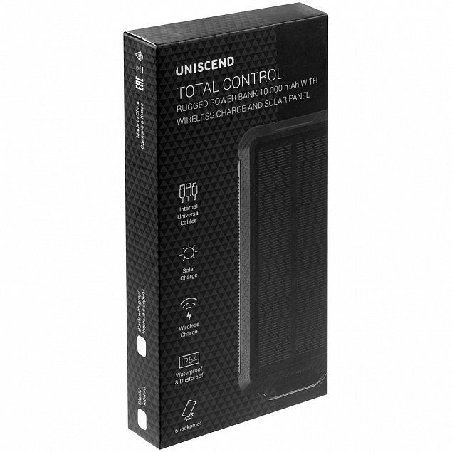 Аккумулятор защищенный Total Control 10000 мАч, черный с логотипом в Москве заказать по выгодной цене в кибермаркете AvroraStore