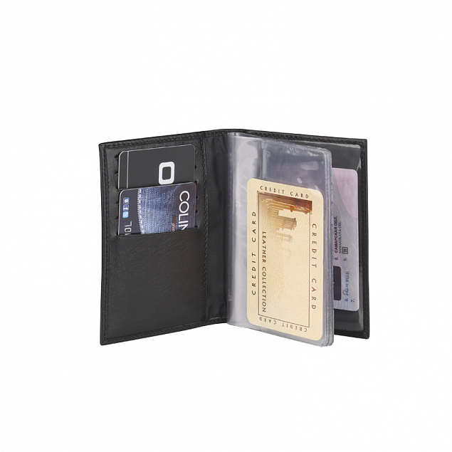 Обложка для автодокументов с отделением для кредитных карт, черная, кожа с логотипом в Москве заказать по выгодной цене в кибермаркете AvroraStore