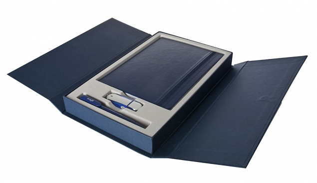 Коробка Three Part под ежедневник, флешку и ручку, синяя с логотипом в Москве заказать по выгодной цене в кибермаркете AvroraStore