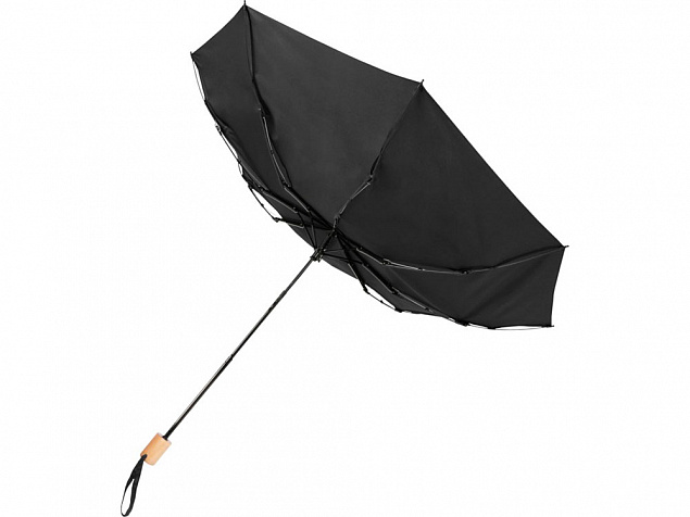 Birgit, складной ветроустойчивой зонт диаметром 21 дюйм из переработанного ПЭТ, черный с логотипом в Москве заказать по выгодной цене в кибермаркете AvroraStore
