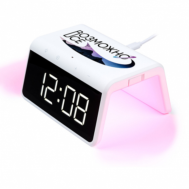 Настольные часы с подсветкой и беспроводной зарядкой 15W Flame, белый Возможно все с логотипом в Москве заказать по выгодной цене в кибермаркете AvroraStore