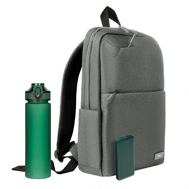 Подарочный набор Forst, серый/зеленый (бутылка, ЗУ, рюкзак) с логотипом в Москве заказать по выгодной цене в кибермаркете AvroraStore