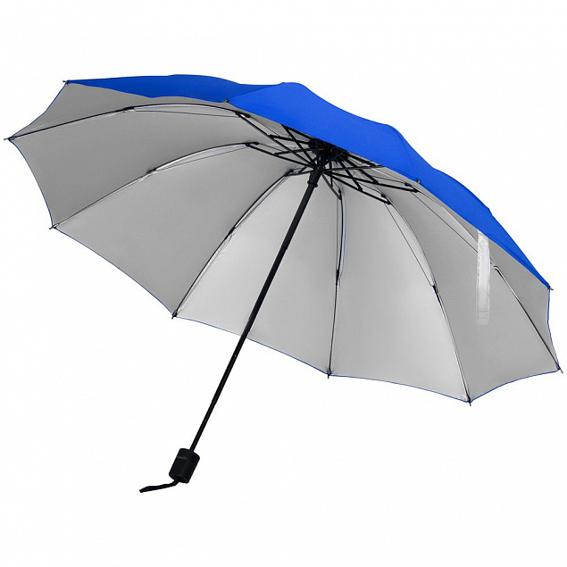 Зонт наоборот складной Stardome, синий с серебристым с логотипом в Москве заказать по выгодной цене в кибермаркете AvroraStore