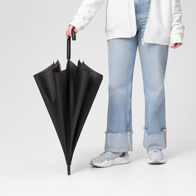 Зонт-трость Quantum, черный/оранжевый с логотипом в Москве заказать по выгодной цене в кибермаркете AvroraStore