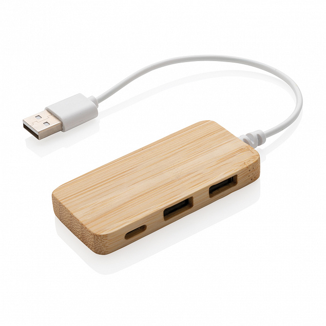USB-хаб Bamboo с Type-C с логотипом в Москве заказать по выгодной цене в кибермаркете AvroraStore
