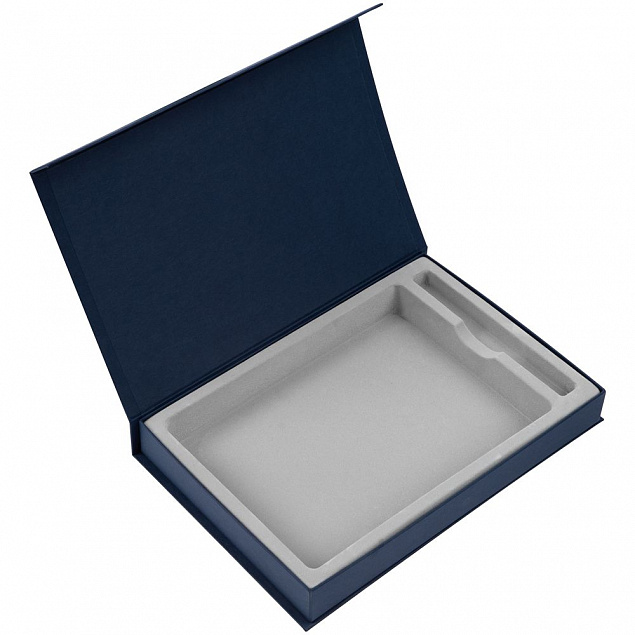 Коробка Silk с ложементом под ежедневник и ручку, синяя с логотипом в Москве заказать по выгодной цене в кибермаркете AvroraStore